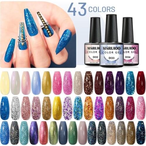 MSRUIOO 8ml Glitter UV Gel Nail Polish Nail Lacquer Glitter Sequins Soak Off UV Gel Varnish Colorful Nail Gel Polish Set