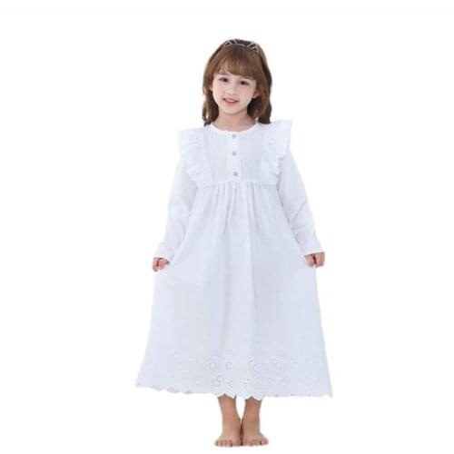 Girls Nightgown Dress Spring Baby Girls White Ruffles Lace Cotton Pajamas Dresses Children Sleepwear Dress Kids Night Dresses
