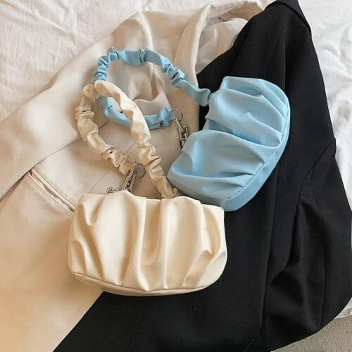 New Womens Fashion Leather Handbags Women PU Leather Pleated Solid Color Small Shoulder Underarm Bag Handbag