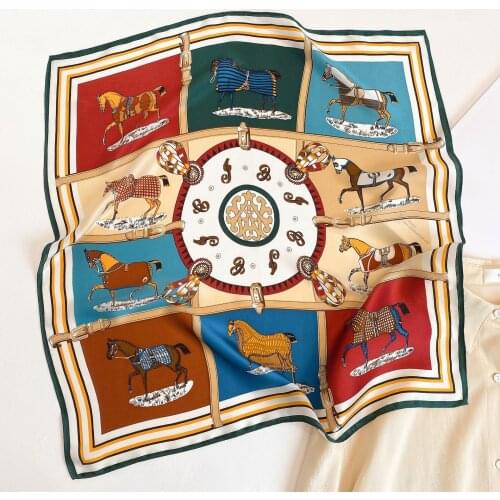 KOI LEAPING New fashion horse printing Small square scarf female silk summer neck sunscreen wild temperament suit scarf