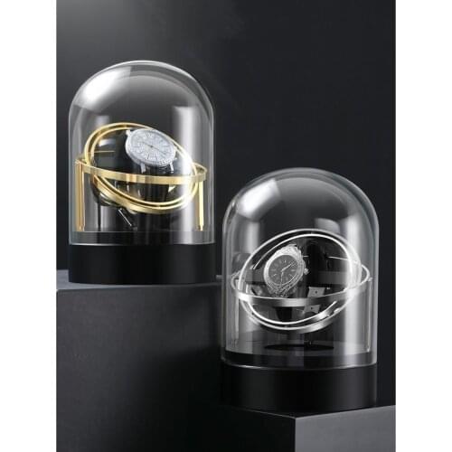 New Single Watch Winder Box Case Quiet Motor with Transparent Cover Gold