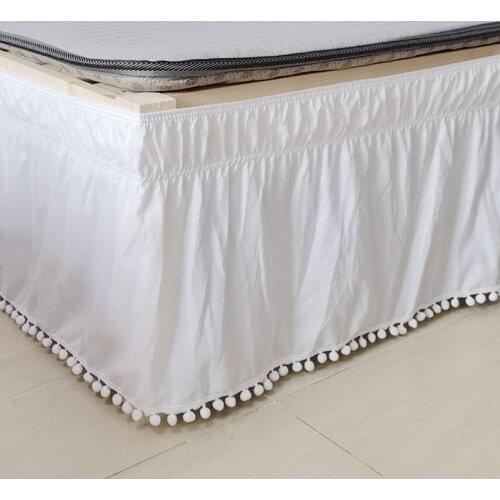 Solid Color Small Ball Lace Wrap Around Bedskirt Without Surface Elastic Band Off Fade Resistant Twin Queen King Hotel Quality