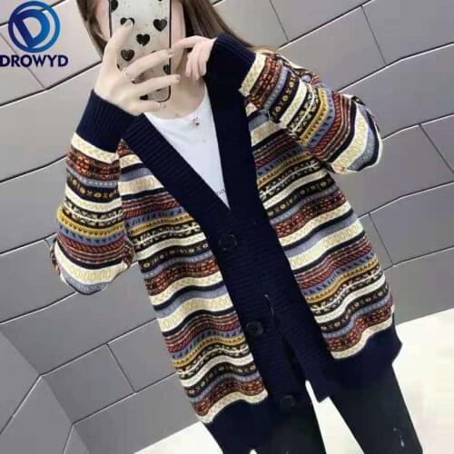 2021 Autumn and Winter Knitted Jacket Cardigan Ladies Sweater Women Long-sleeved Foreign Loose-fitting Single-breasted Sweater