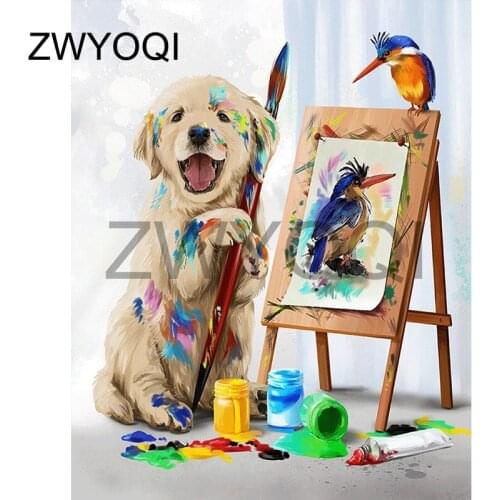 Full Square Diamond painting Cross stitch dog bird Sketchpad Gouache Full Round Diamond mosaic dog 5D DIY Diamond embroidery dog