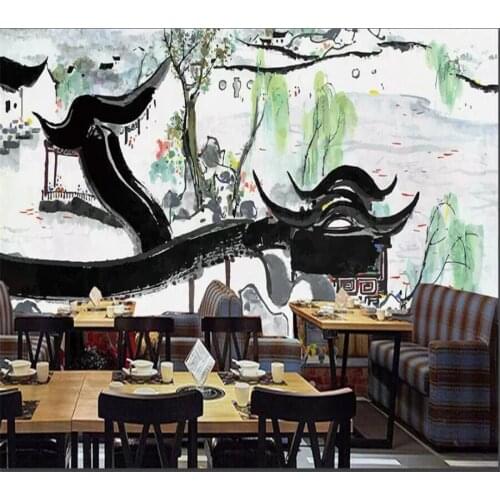 Beibehang Custom wallpaper HD 3D ink painting garden hand-painted tooling wall new Chinese style landscape painting 3d wallpaper