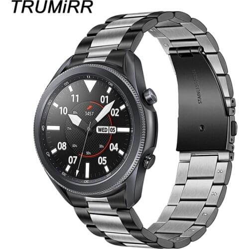 No Gap Stainless Steel Band for Samsung Galaxy Watch 3 45mm Solid Metal Clip Strap Watch3 45mm Bracelet Watchband Black Silver