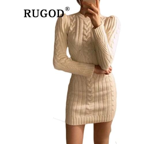 RUGOD Spring New Year Casual O Neck Long Knitted sweater dress Women Cotton Slim bodycon Dress Pullover Female Dress