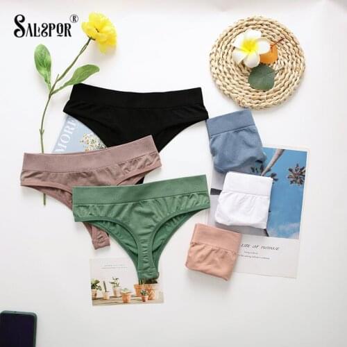 SALSPOR 2PCS Sexy Women Thongs Panties Low-Waist Seamless G-String Briefs Solid Female Underpants Breathable Intimate Underwear