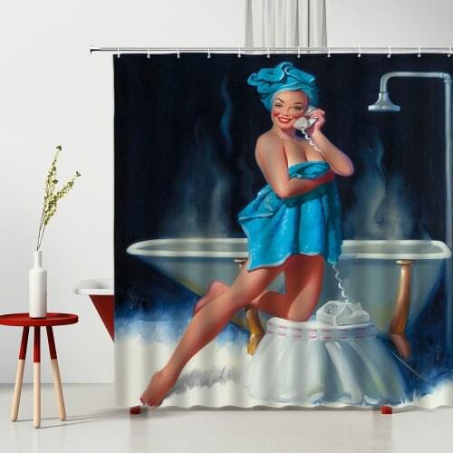 Sexy Shower Curtain American woman Cloth Waterproof Curtain Bathroom Decor Multiple Size Machine Washable Hanging Curtain