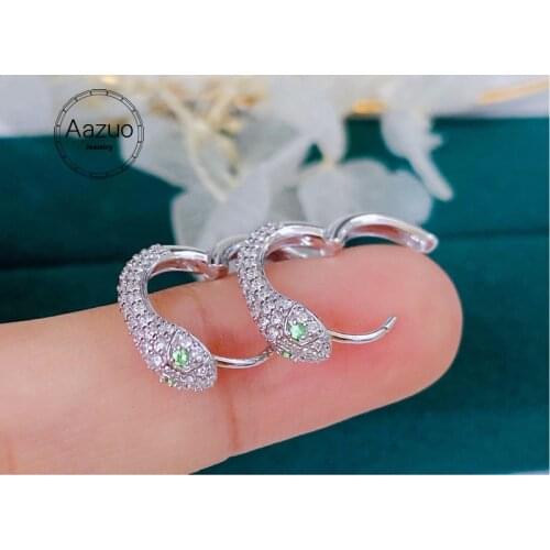 Aazuo 18K Solid White Gold Natrual Tsavorite Real Diamonds 0.35ct Snake Hook Earrings Gifted For Women Advanced Wedding Party