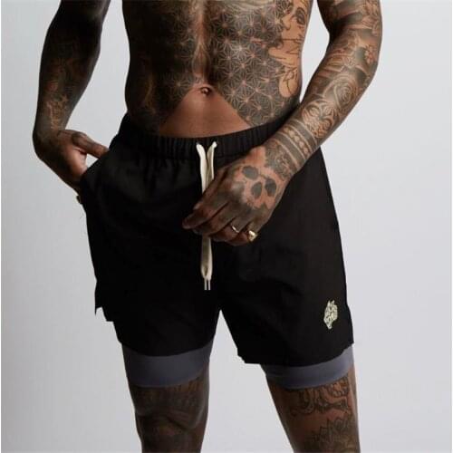 Men Shorts embroidery logo 2 in 1 Basketball Sports Men Joggers Sweatpants Jogging Fitness Quick-drying Male Short Pants Black