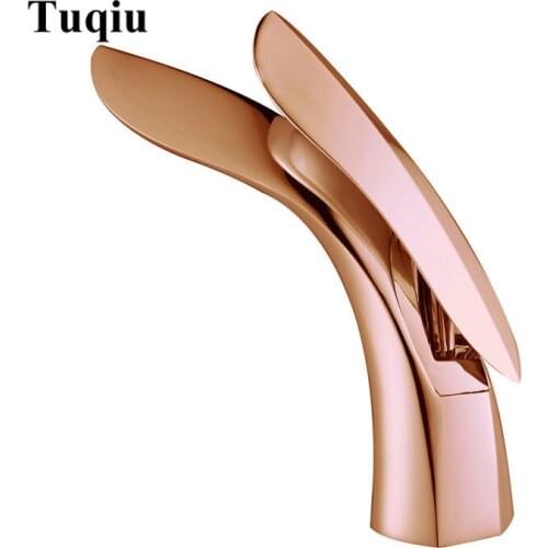 Vidric Basin Faucet Bathroom Copper Faucet Rose Gold Sink Mixer Tap Toilet Sink Hot Cold Single Handle Leaf-Shape Sink Faucet 5