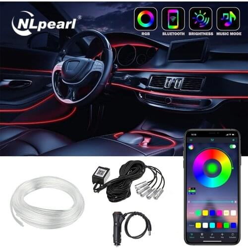 Nlpearl LED Car Interior Decorative Light Strip RGB Flexible EL Wire By APP Control Automobile Atmosphere Lamp Neon Light Strip
