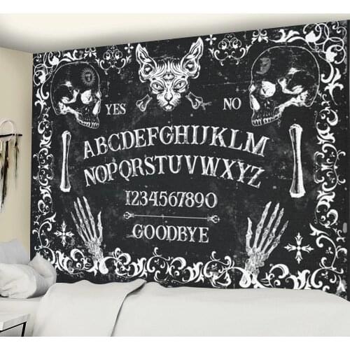 Tarot Card Black Cat Tapestry Wall Hanging Hand Hippie Moon Wolf Witchcraft Decoration Skull Decor Tapestry Wall Blanket