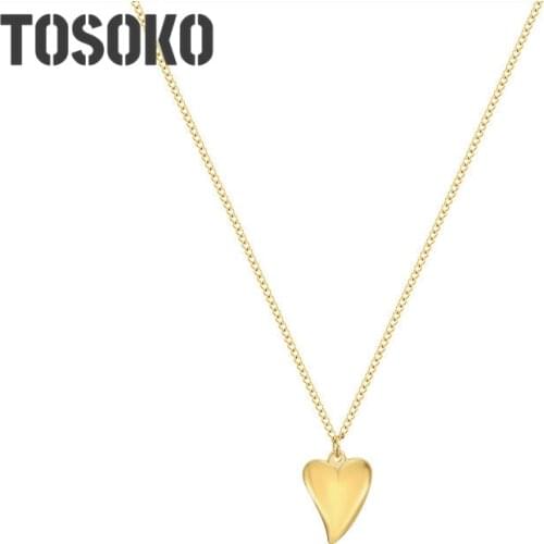 TOSOKO Stainless Steel Jewelry Heart Shaped Necklace Simple Clavicle Chain For Women BSP785