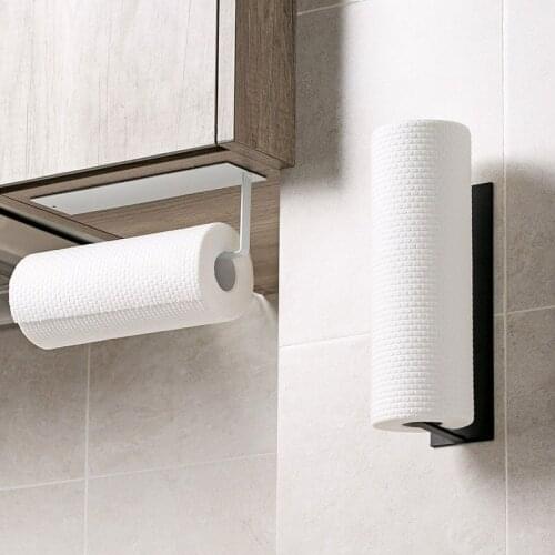 Carbon Steel Self Adhesive Rack Wall/Door/Closet Mounted Free-drill Clean Roll Paper Holder Rack for Kitchen Bathroom