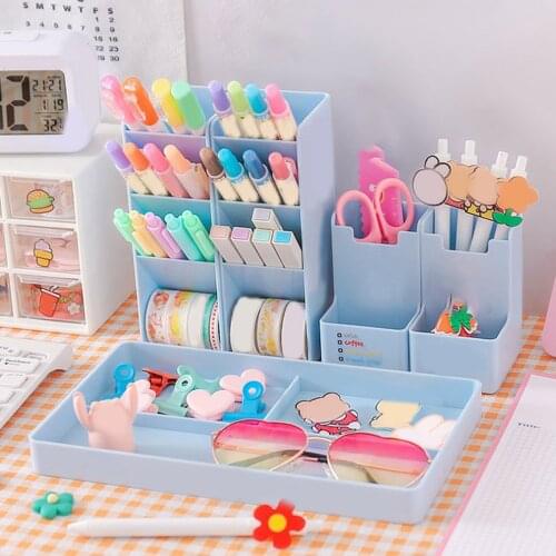 Large Capacity Cute Desk Accessories Pen Holder Pencil Storage Box Desktop Organizer Stand Case School Office Stationery