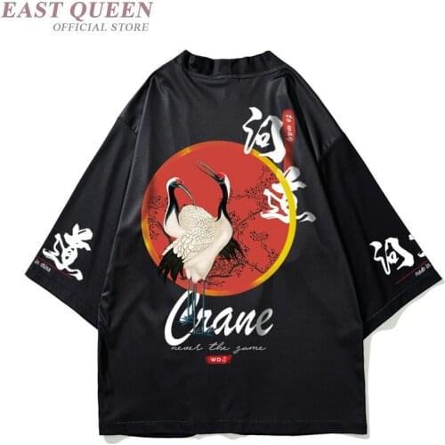 Japanese Kimonos Shirts 2019 Haori Yukata Crane Sun Kimono Karate Harajuku Japanese Cosplay Samurai Kimono Cardigan Men FF2170