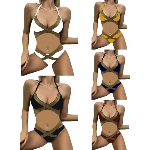 Meihuida Womens Sexy Off-shoulder Swimsuit, Classic Lace-up Halter Two-piece Set, Backless Halter Swimming Suit