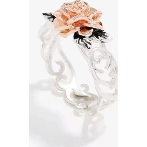Hainon Rose Gold Flower Rings For Women Leaf Vintage Engagement Wedding Finger Silver Color Rings For Women Jewelry Rings