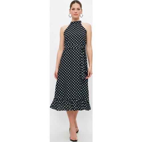 Belted Polka Dot Dress Womens Spring/Summer Elegance Style Fashion