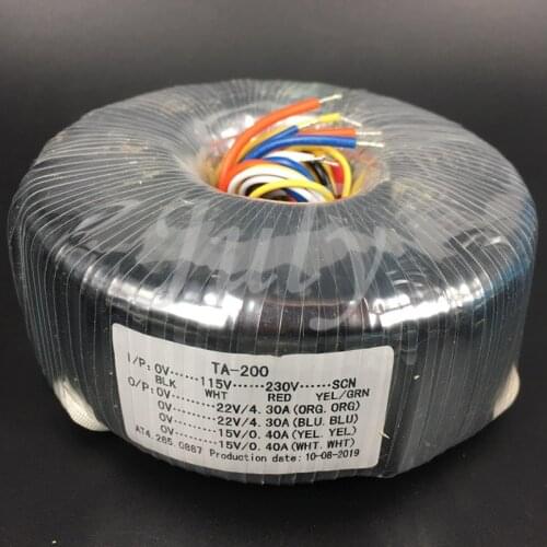 200W dual 22V (4.3A) + dual 15V (0.4A) toroidal power transformer, 115-230V oxygen-free copper wire ring type audio transformer