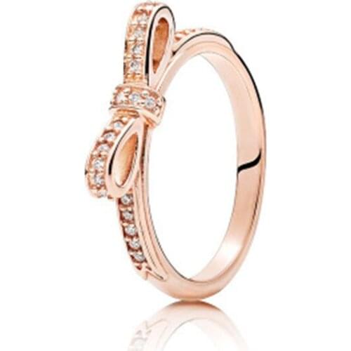 2018 New Classic Authentic 925 sterling silver Ring Rose Gold Bow Ring with Zircon Bohemian Midi Finger Jewelry Bague Femme