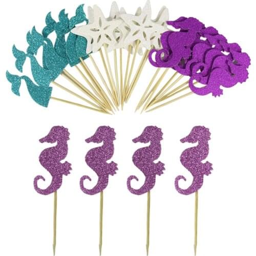 24pcs Mermaid Cake Topper Mermaid Party Seaweed Little Mermaid Birthday 1st Party Decor Under the Sea Girl Baby Shower
