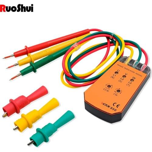 RuoShui 850 3 Phase Sequence Presence Rotation Tester Indicator Detector Meter with LED and Buzzer 200V～480V (3 Phase AC)