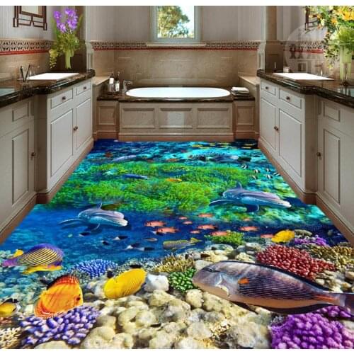 3D flooring wallpaper room dolphin vinyl roll adhesive floor vinyl stickers bathroom floor wallpaper for walls