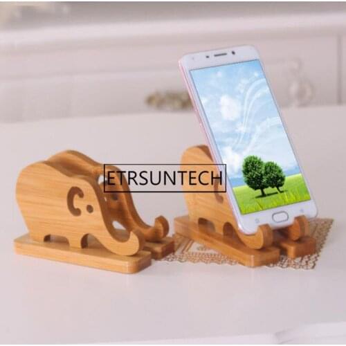 50pcs Bamboo Elephant Mobile Phone Holder Stand Bracket Desk Table Decor Gift Bamboo Holder Stand for Universal Cellphone