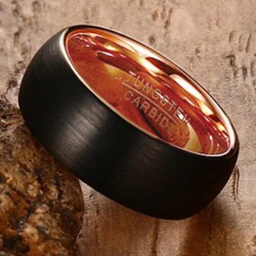 8mm Mens Tungsten Carbide Black Rings For Men Jewelry Wedding Band Ring Male Matte Finished Rose Gold Inside High Quality