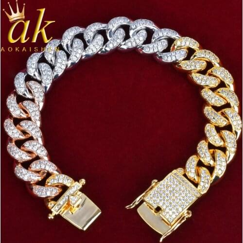 12MM Mixed Color Cuban Chain Bracelet Mens Hip hop Jewelry Iced Out AAA Zirconia Colorful Bracelet 7" 8"