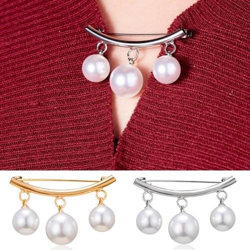 Rinhoo Large Pearl Pins Straps Anti Slip Pin Korean Simple Pearl Brooch Womens Accessories Cardigan Anti Wearing Pins Jewelry