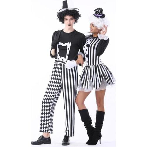 Black and White Couple Circus Clown Costume,Mens Nobodys Fool Costume,Women Devious Playful Jester Babe Costume Clowns Uniforms