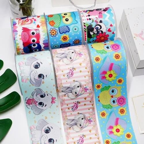 DIY Cartoon Elephants And Owl Printed Grosgrain Ribbon For Craft Supplies Sewing Accessories 5 Yards. 32869
