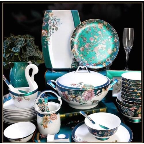 Jingdezhen Enamel Tableware Bowl and Plates Set Chinese Court Bowl Plate Bone China