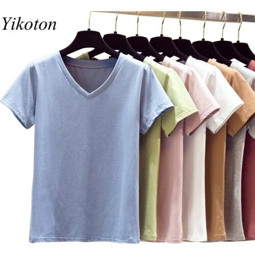 Women Summer T-Shirt Cotton Solid High Elasticity Casual Short Sleeve Ladies Basic T-Shirts Fashion Tee Tops Shirt Plus Size 5XL