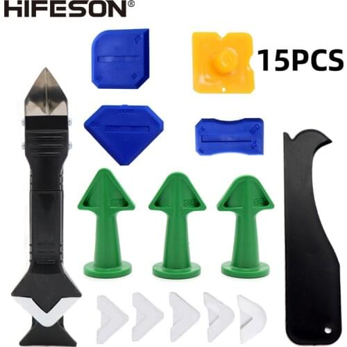 HIFESON Excellent 15PCS Metal Stainless Steel Spatula Rubber Nozzle Caulking Spatula, Used to Fill Doors and Windows