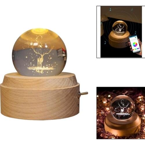 3D Crystal Ball with Wood Stand, Deer Ornaments Snow Globe Decor Glass Ball