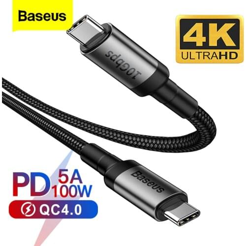 Baseus USB 3.1 Type C To USB C Cable For MacBook Pro 100W PD Quick Charge 4.0 3.0 USBC Charger For Samsung S10 S9 Huawei P30 P20