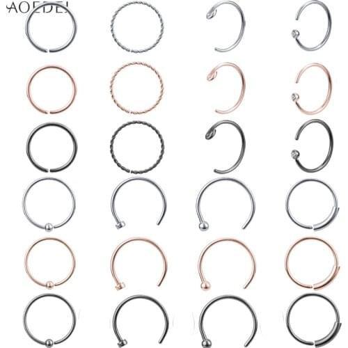 20g 16Pcs/lot Stainless Steel Nose Ring for Women Rose Gold Hoop Twist Nose Septum Piercing Ear Clip Helix Piercings Cartilage