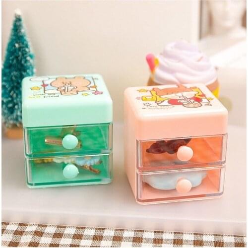 1pc Cartoon Ring Boxes Square Plastic Desktop Dustproof Clear Makeup Jewelry Organizing Box Container