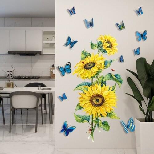 3D Creative Color Stereo Butterfly Sunflower Wall Stick Personality Bedroom Living Room Background Wall Sticker Home Decoration