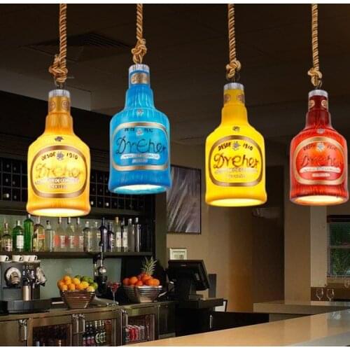 Loft Style Creative Bottle Resin Droplight LED Vintage Pendant Light Fixtures For Dining Room Hanging Lamp Home Decor Lighting