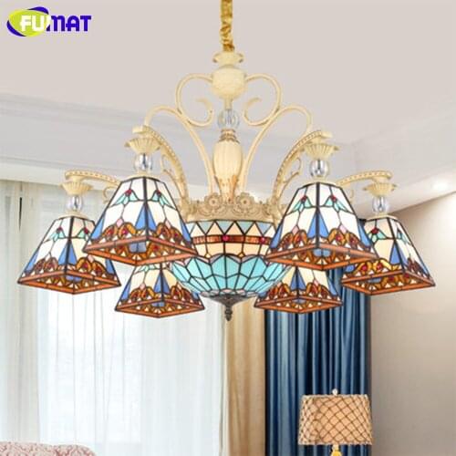 FUMAT Tiffany Chandelier Lighting Fixture Mediterranean Style Kitchen Island LED E26 E27 Chandeliers Art Living Room Lamps
