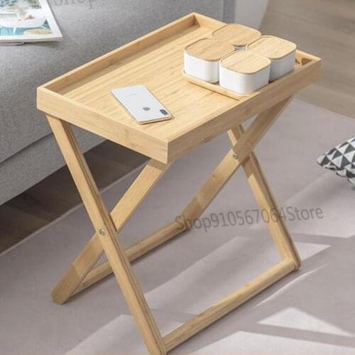 Small Table Folding Coffee Table Living Room Sofa Side Table Small Bedroom Creative Mobile Bamboo Multi-function Small Side Tabl