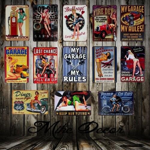 [ Mike86 ] Garage Pin up Lady Route66 Tin sign Art wall decoration House Cafe Bar Vintage Metal craft FG-126