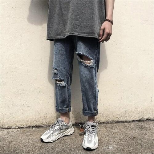 Shattered jeans 2020 Fashion Casual mens brand summer thin streetwear fall sense wide leg dad pants loose straight beggar pants