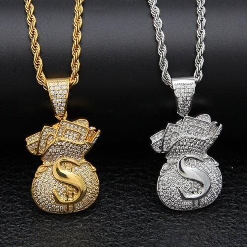 Hip Hop for Man Purse Dollars Banknote in Crystal Necklace Pendant